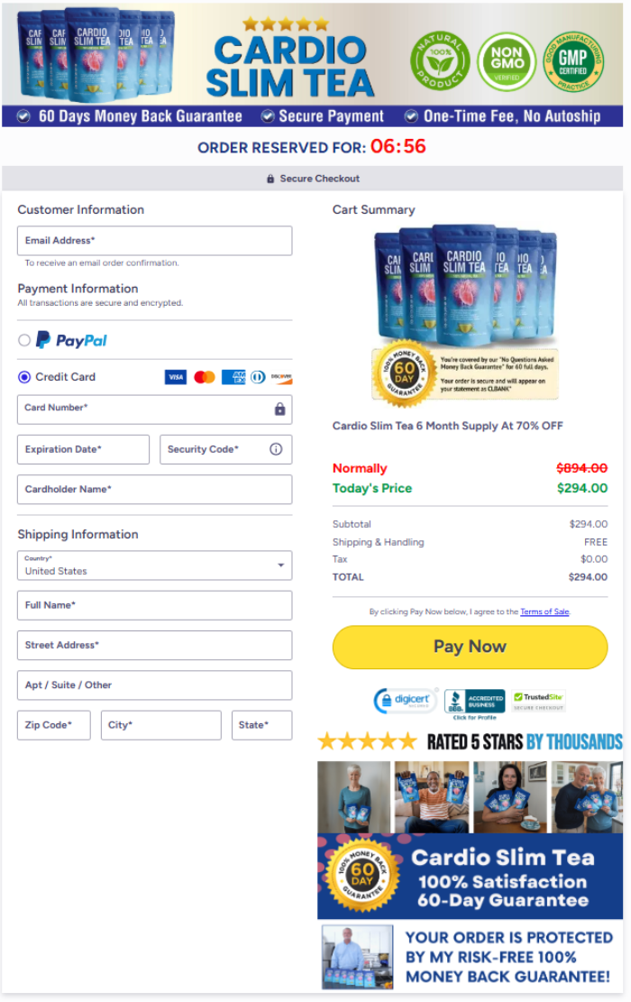 Cardio Slim Tea Official Website Secure Order Page